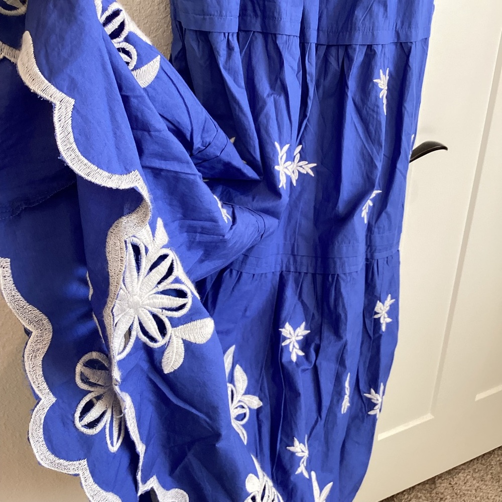 Anthropologie Somerset Embroidered Maxi Dress Short-Sleeve New XXS Blue White - Picture 12 of 16
